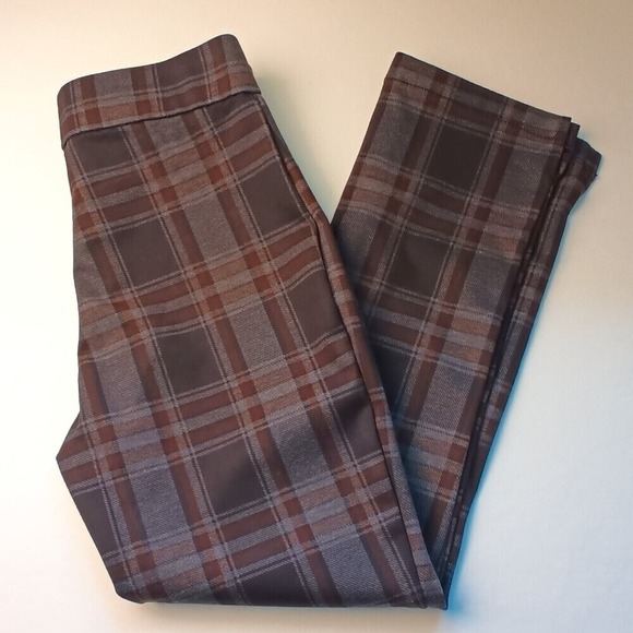 Christian Siriano Leggings Size S Mid Rise Black Grey Brown Plaid - Picture 1 of 10